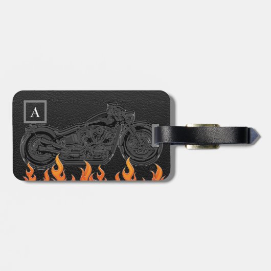 Étiquette À Bagage Black Leather Orange Flames (Dos horizontal)