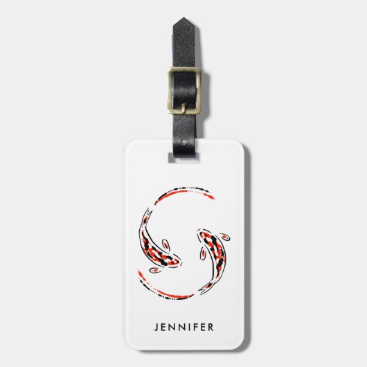 Étiquette À Bagage Black & Red Japanese Koi Fish Artistic (Devant Vertical)