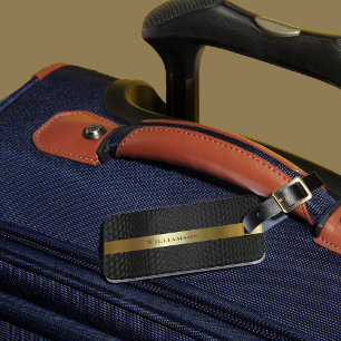 Étiquette À Bagage Black Snakeskin Digital Leather Gold Metal