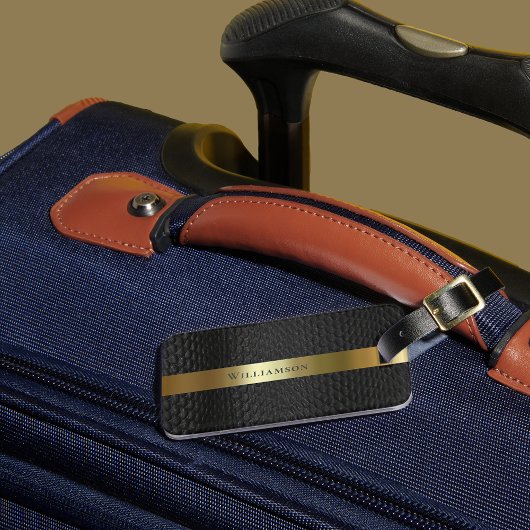 Étiquette À Bagage Black Snakeskin Digital Leather Gold Metal