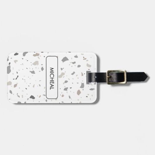 Étiquette À Bagage Black Terrazzo Pattern Texture  (Devant horizontal)