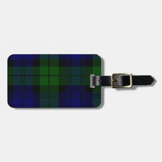 Étiquette À Bagage Black Watch Tartan bleu vert Plaid (Devant horizontal)