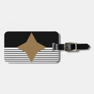 Étiquette À Bagage Black White Colorblock & Brown Diamond