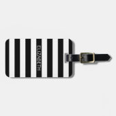 Étiquette À Bagage Black White Horizontal Preppy Stripe Nom monogram (Devant horizontal)