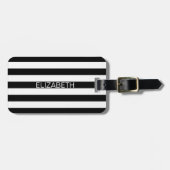 Étiquette À Bagage Black White Horizontal Preppy Stripe Nom monogram (Devant horizontal)