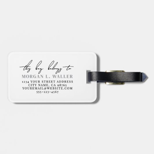 Étiquette À Bagage Black White Monogram Name (Dos horizontal)