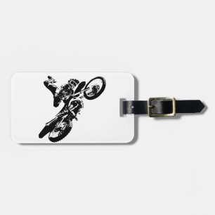 Étiquette À Bagage Black White Pop Art Motocross Motorcyle Sport