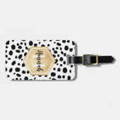 Étiquette À Bagage Black White Spots Motif Gold Monogramme (Devant horizontal)