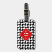 Étiquette À Bagage Black Wht Houndstooth Red Quatrefoil (Devant Vertical)
