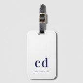 Étiquette À Bagage Blanc bleu marine nom initiales moderne (Devant Vertical)