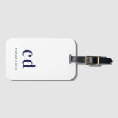 Étiquette À Bagage Blanc bleu marine nom initiales moderne (Devant Horizontal)