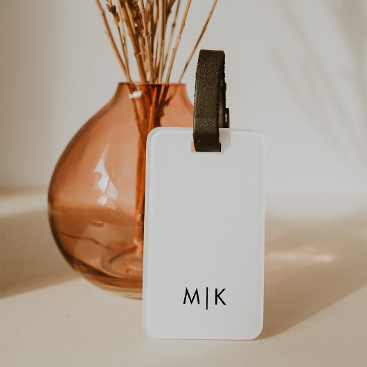 Étiquette À Bagage Blanc et noir | Monogramme moderne