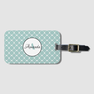 Étiquette À Bagage blanc et turquoise, géométrique, personnalisée
