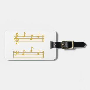ÉTIQUETTE À BAGAGE BLANC GOLD MUSIQUE AMOUREUX PAPA NOTES TREBLE BASS