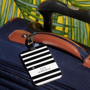 Étiquette À Bagage BLANC & NOIR Stripes luggagetag avec nom noir