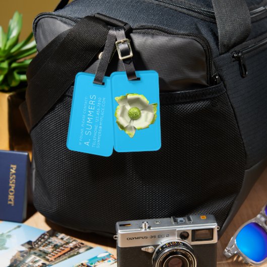 Étiquette À Bagage Blanc Vert Printemps Fleur MOD Retro Bleu Fleur (Recto & Verso)