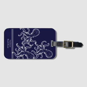 Étiquette À Bagage Blancs Octopus marine bleu marine océan côtier