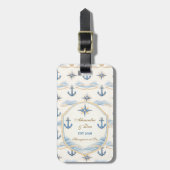 Étiquette À Bagage Blason de Mariage Personnalisé sur le Thème Nautiq (Devant Vertical)