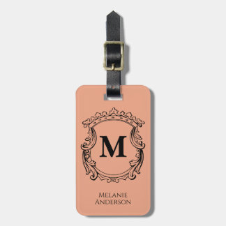 Étiquette À Bagage Blason de monogramme élégant pêche