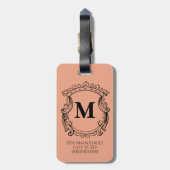 Étiquette À Bagage Blason de monogramme élégant pêche (Dos Vertical)