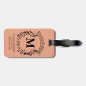 Étiquette À Bagage Blason de monogramme élégant pêche (Dos horizontal)