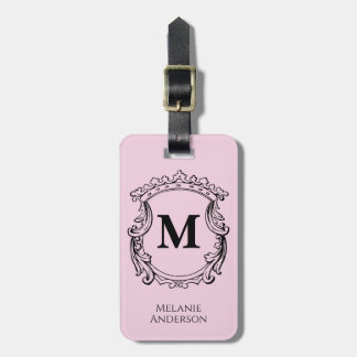 Étiquette À Bagage Blason de monogramme rose élégant