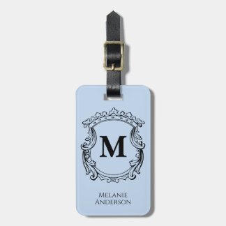 Étiquette À Bagage Blason Monogramme Bleu Élégant