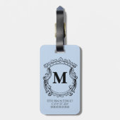 Étiquette À Bagage Blason Monogramme Bleu Élégant (Dos Vertical)