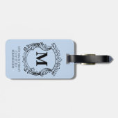 Étiquette À Bagage Blason Monogramme Bleu Élégant (Dos horizontal)