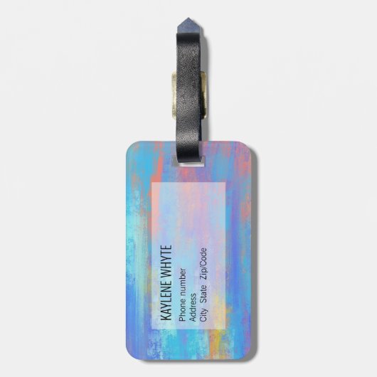 Étiquette À Bagage Bleu Abstrait et orange (Dos Vertical)