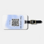 Étiquette À Bagage bleu aquarelle QR code scan ajouter texte personna (Devant horizontal)