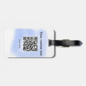 Étiquette À Bagage bleu aquarelle QR code scan ajouter texte personna (Dos horizontal)
