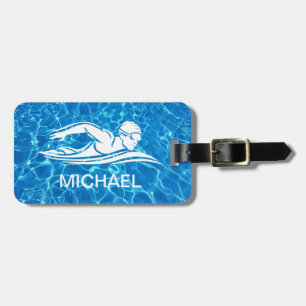 Étiquette À Bagage Bleu Blanc Baignade Piscine Eau Sur Mesure