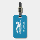 Étiquette À Bagage Bleu Blanc Baignade Piscine Eau Sur Mesure (Devant Vertical)