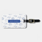 Étiquette À Bagage Bleu blanc Main dessinée Sea Shells Plage Été (Devant horizontal)