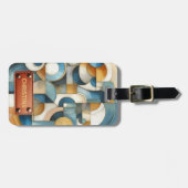Étiquette À Bagage Bleu Blanc Or Abstrait Art géométrique (Devant horizontal)