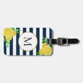 Étiquette À Bagage Bleu Blanc rayures Juicy Aquarelle Citron Monogram (Devant horizontal)
