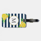 Étiquette À Bagage Bleu Blanc rayures Juicy Aquarelle Citron Monogram (Dos horizontal)