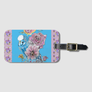 Étiquette À Bagage Bleu Budgie Aquarelle florale Girls Luggage Tag