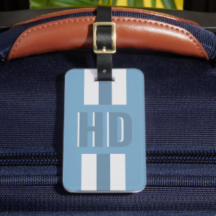 Étiquette À Bagage Bleu clair doux rayé monogramme ombre moderne 