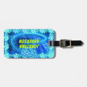 Étiquette À Bagage Bleu Clair Neon Piscine Lumineuse Eau Wave Palm (Devant horizontal)