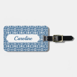 Étiquette À Bagage Bleu Classique Avec Motif Crochet Blanc