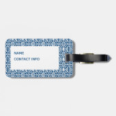 Étiquette À Bagage Bleu Classique Avec Motif Crochet Blanc (Dos horizontal)