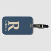 Étiquette À Bagage Bleu Classique Et Vanille Initial/Premier/Nom De F (Devant Horizontal)