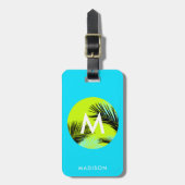 Étiquette À Bagage Bleu d'Aqua lumineux avec palmiers tropicaux Monog (Devant Vertical)