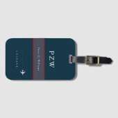 Étiquette À Bagage Bleu de marine avec nom Élégant (Devant Horizontal)
