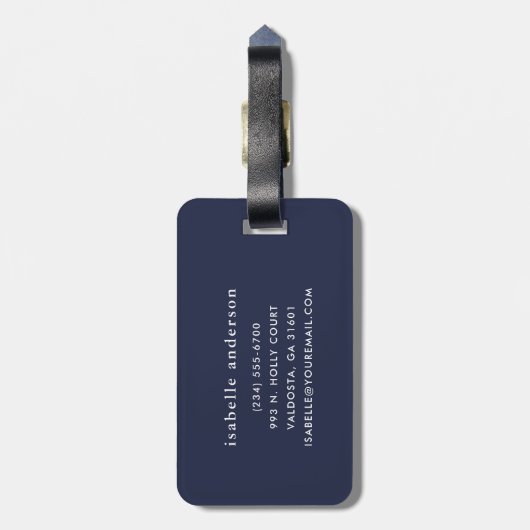 Étiquette À Bagage Bleu de marine et vert Chic rayures Coeur Monogram (Dos Vertical)