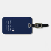 Étiquette À Bagage Bleu de marine simple et personnalisé (Devant horizontal)