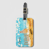 Étiquette À Bagage Bleu de plage personnalisé avec mouette (Devant Vertical)