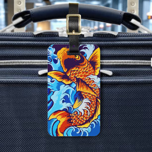 Étiquette À Bagage Bleu de poisson orange Koi